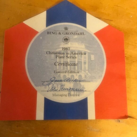 VTG "CHRISTMAS EVE AT THE WHITE HOUSE" PLATE BING & GRONDAHL 1987 DENMARK N/R - Picture 3 of 4